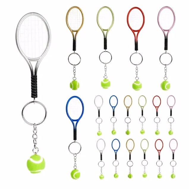 Simulated mini tennis racket keychain