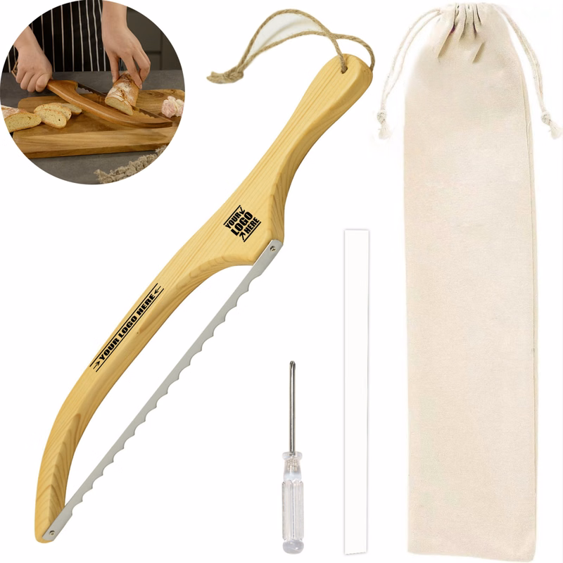 Wooden Bow Bread Knife With Bag