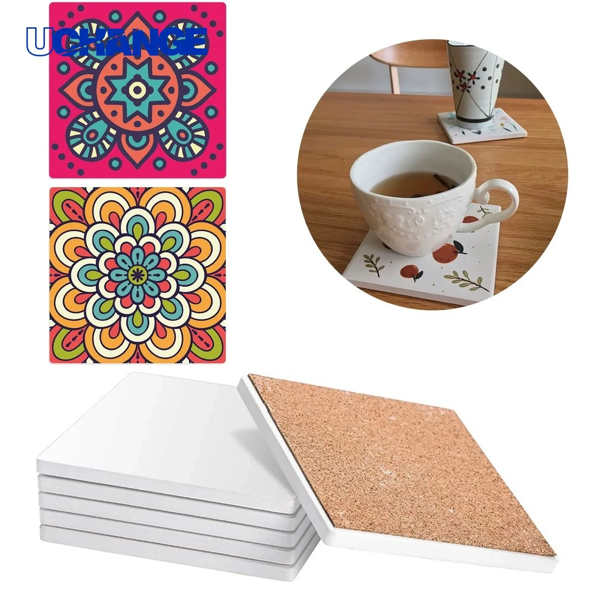 Full Color Ceramic Coaster Mat with Cork 1