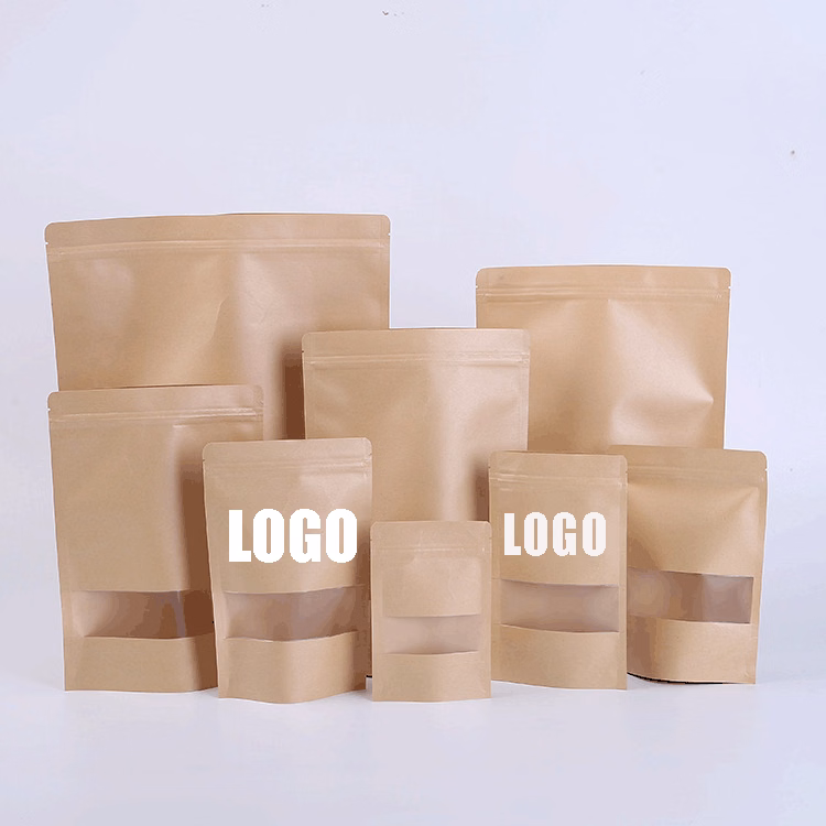 Kraft Paper Bags/ Stand Up Pouches Packaging Paper Sealable Bags/ Food Packaging Bags with Window