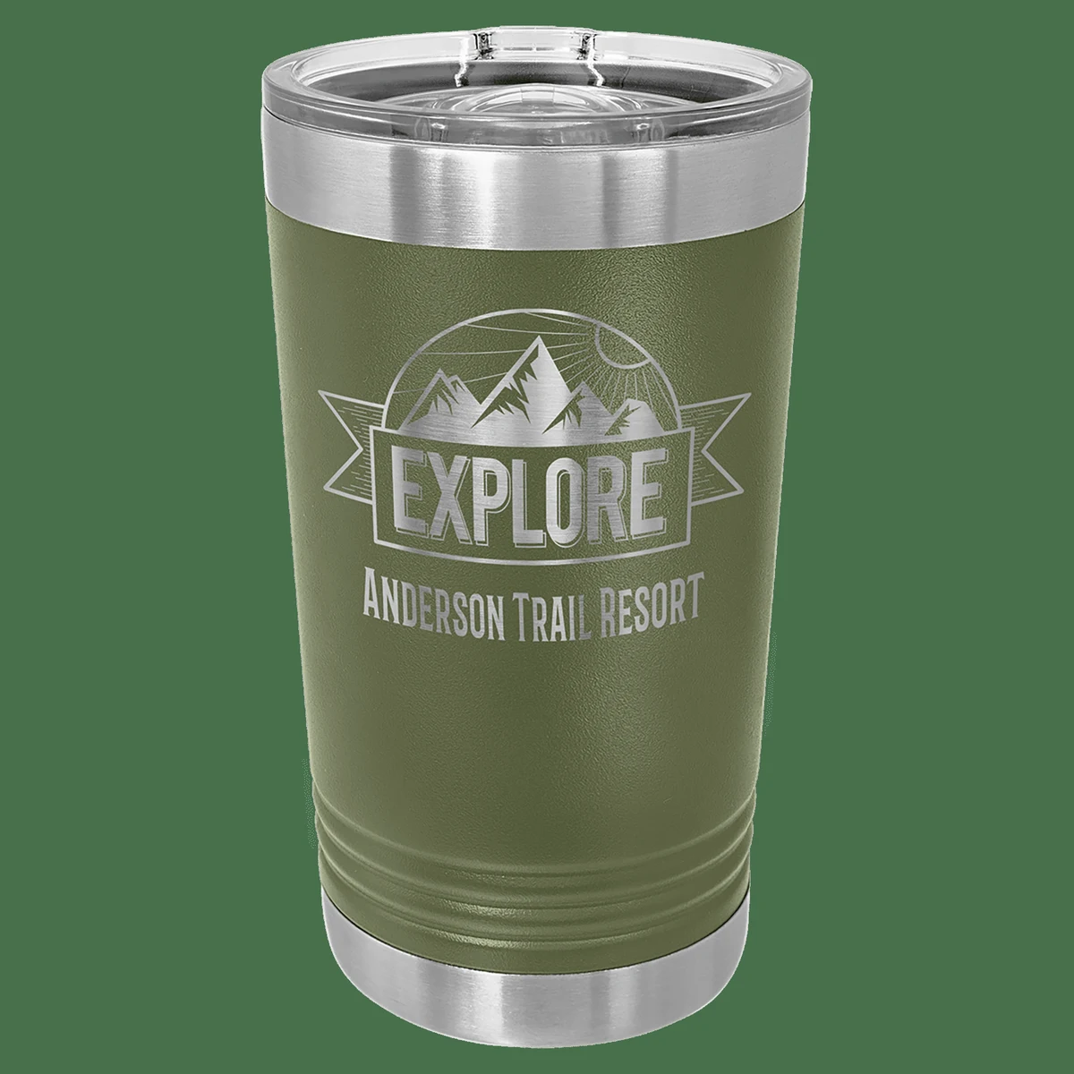 16 oz. Olive Green Laser Engraved Polar Camel Pint Tumbler w/Slider Lid 1