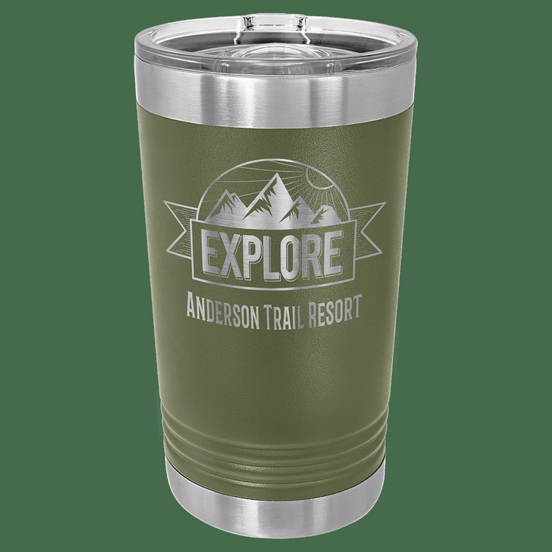 16 oz. Olive Green Laser Engraved Polar Camel Pint Tumbler w/Slider Lid