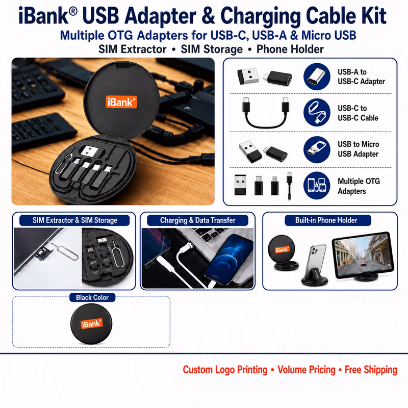 iBank ® USB Adapter Kit with Universal Multi Charging Cables Holder Stand Storage Case