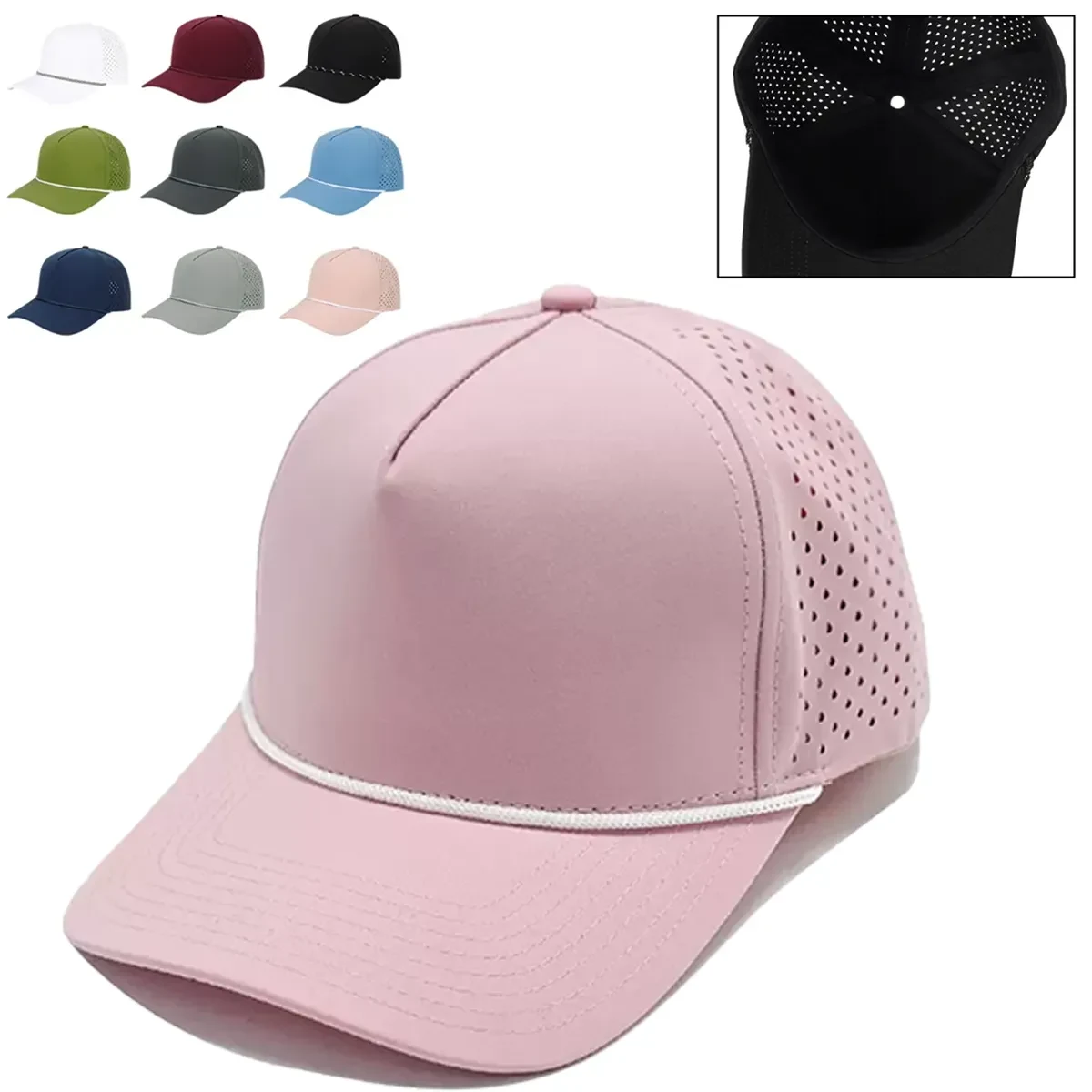 Quick-Dry Laser Cut Ventilated Sport Cap with Rope Trim 1