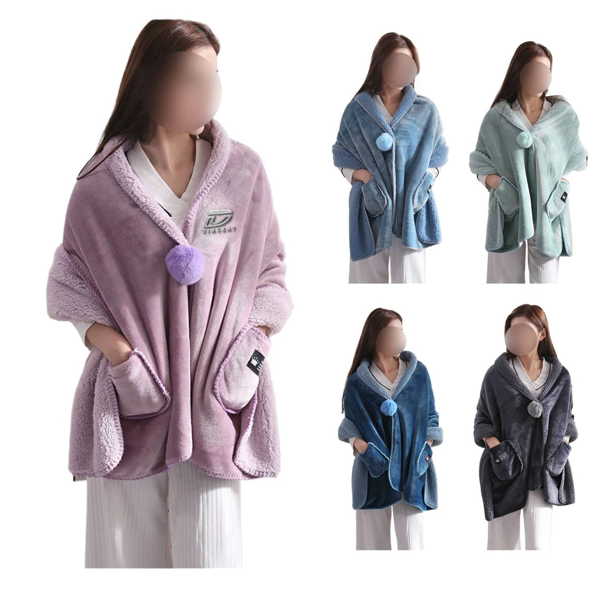 Women Foldable Wearable Blanket Poncho 1