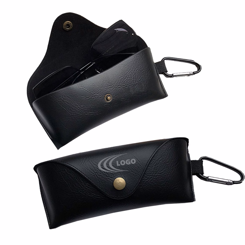 PU Leather Eyeglass Case with Carabiner and Velvet Lining