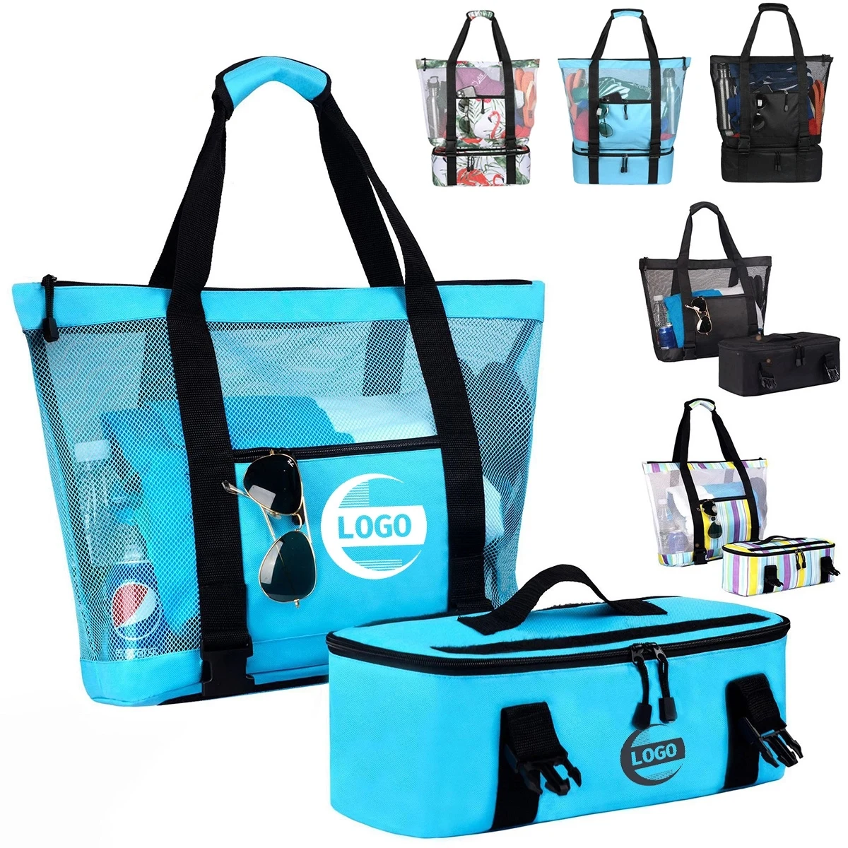 3-in-1 Mesh Beach Tote Bag with Insulated Picnic Cooler 1