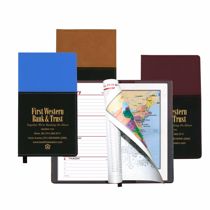 Mystic Series Soft Cover 2 Tone Vinyl Weekly Planner w/ Map / 2 Color