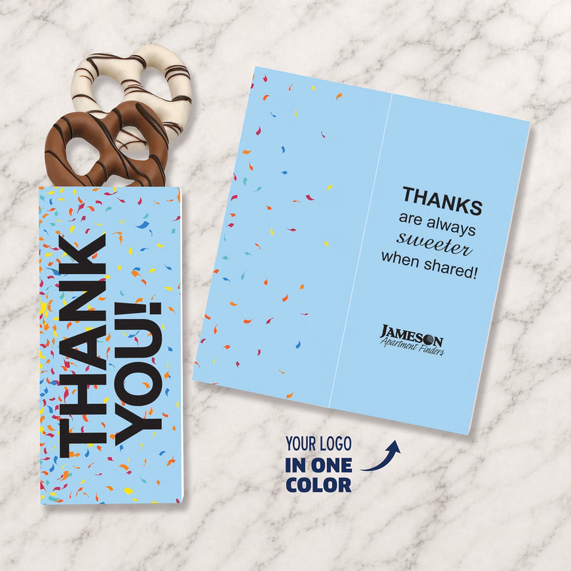 One Color Foil-Stamped Stock Gratitude Sweeter Cards with Chocolate Dipped Pretzels