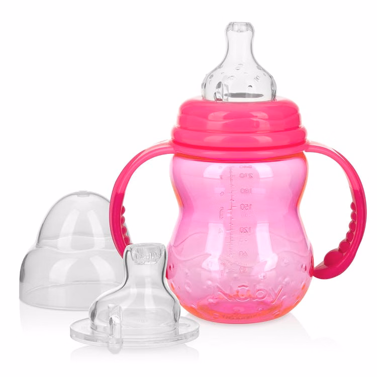 Nuby Non-Drip Bottle with Handles - 8 oz Pink Stage 3