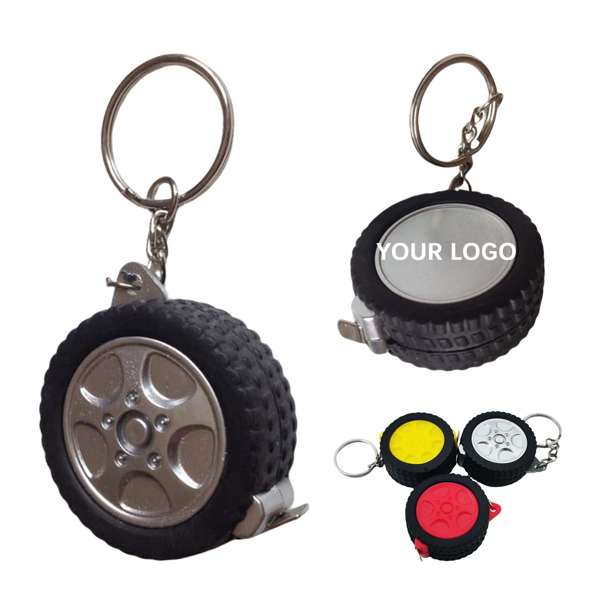 Tire Shape Steel Tape Measure Keychain 3.3' 1.6" x 1.6" x 0.6" 1