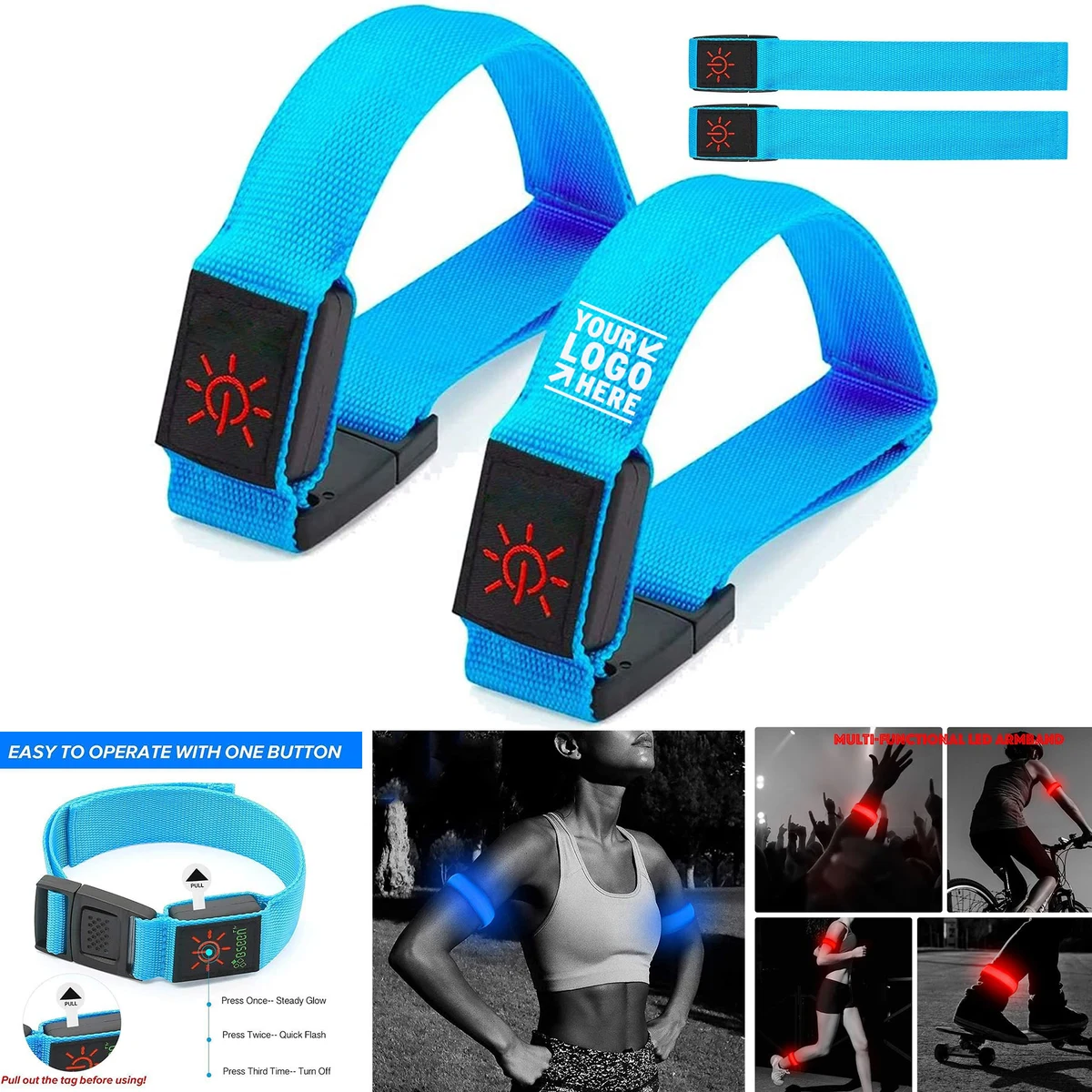 2 Pack High Visibility Light Up Sports Wristbands Adjustable Glowing Bracelets LED Armband 1