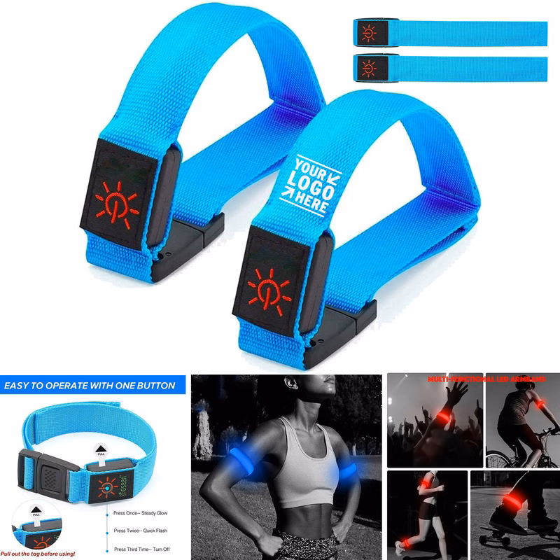 2 Pack High Visibility Light Up Sports Wristbands Adjustable Glowing Bracelets LED Armband