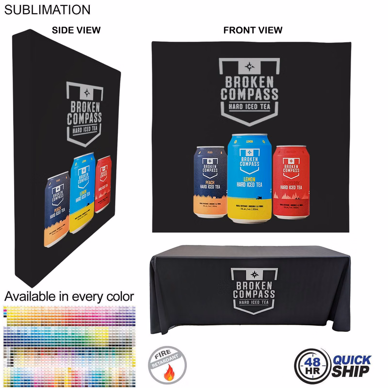 48Hr Quick - Tradeshow booth package Ultra, 7.5' Straight Wall with Wrap End Caps & 6' tablecloth