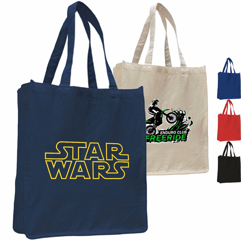 12 oz. Cotton Canvas Jumbo Shopper Tote Bag with Gusset USA Decorated (14" x 17")