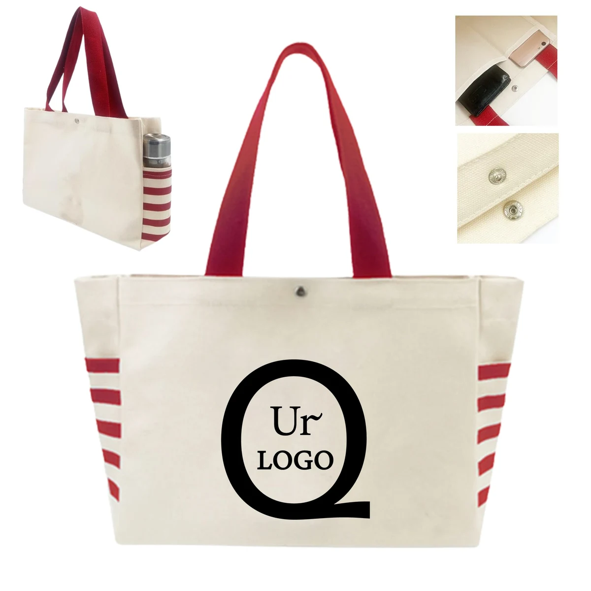 Full-Color Portable Canvas Tote Boat Bag W/ Side Pockets, custom tote bag with logo imprint 1