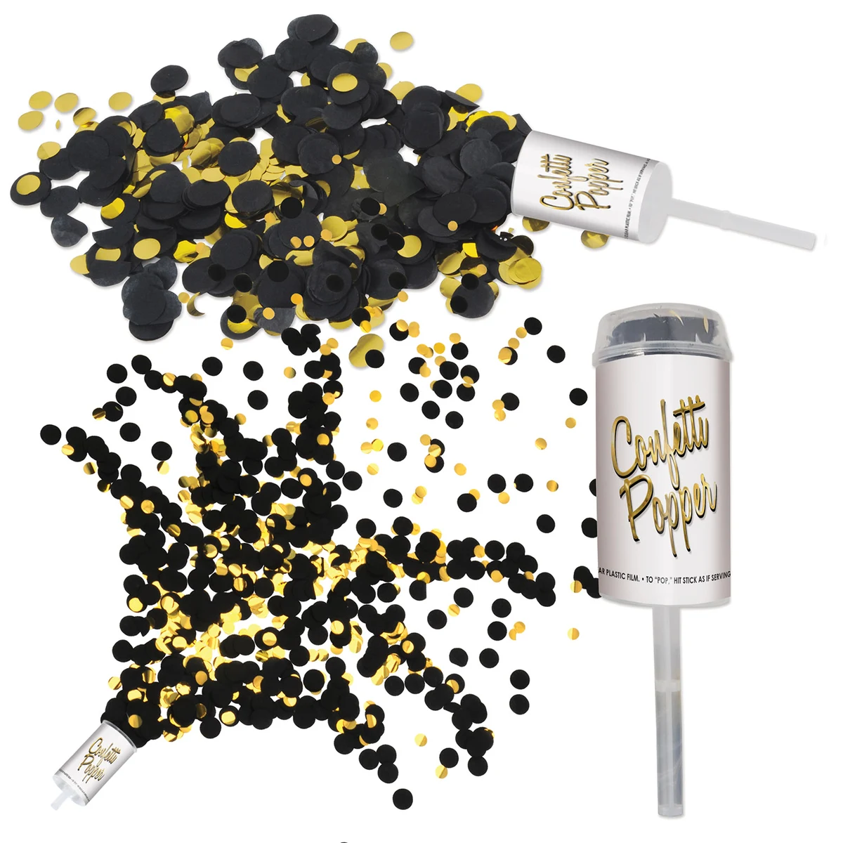 Black paper & Gold plastic Push Up Confetti Poppers 1