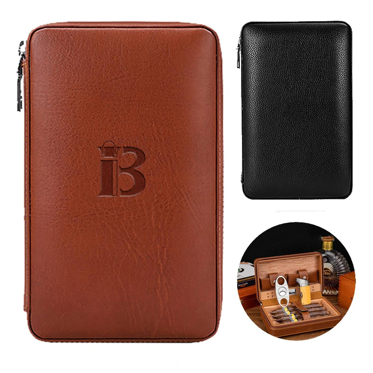 Cedar Wood PU Leather Cigar Humido Case 1