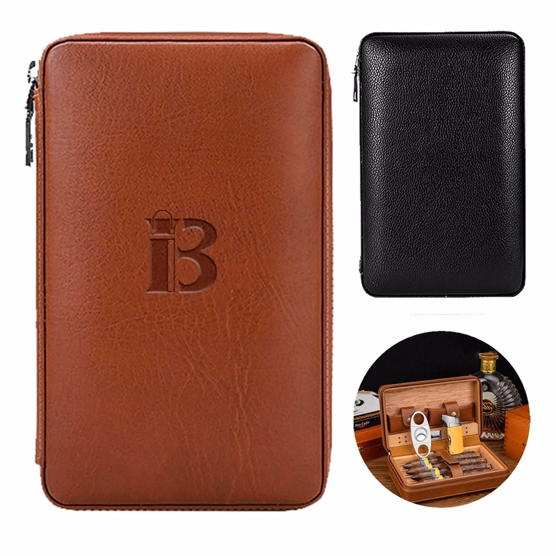 Cedar Wood PU Leather Cigar Humido Case