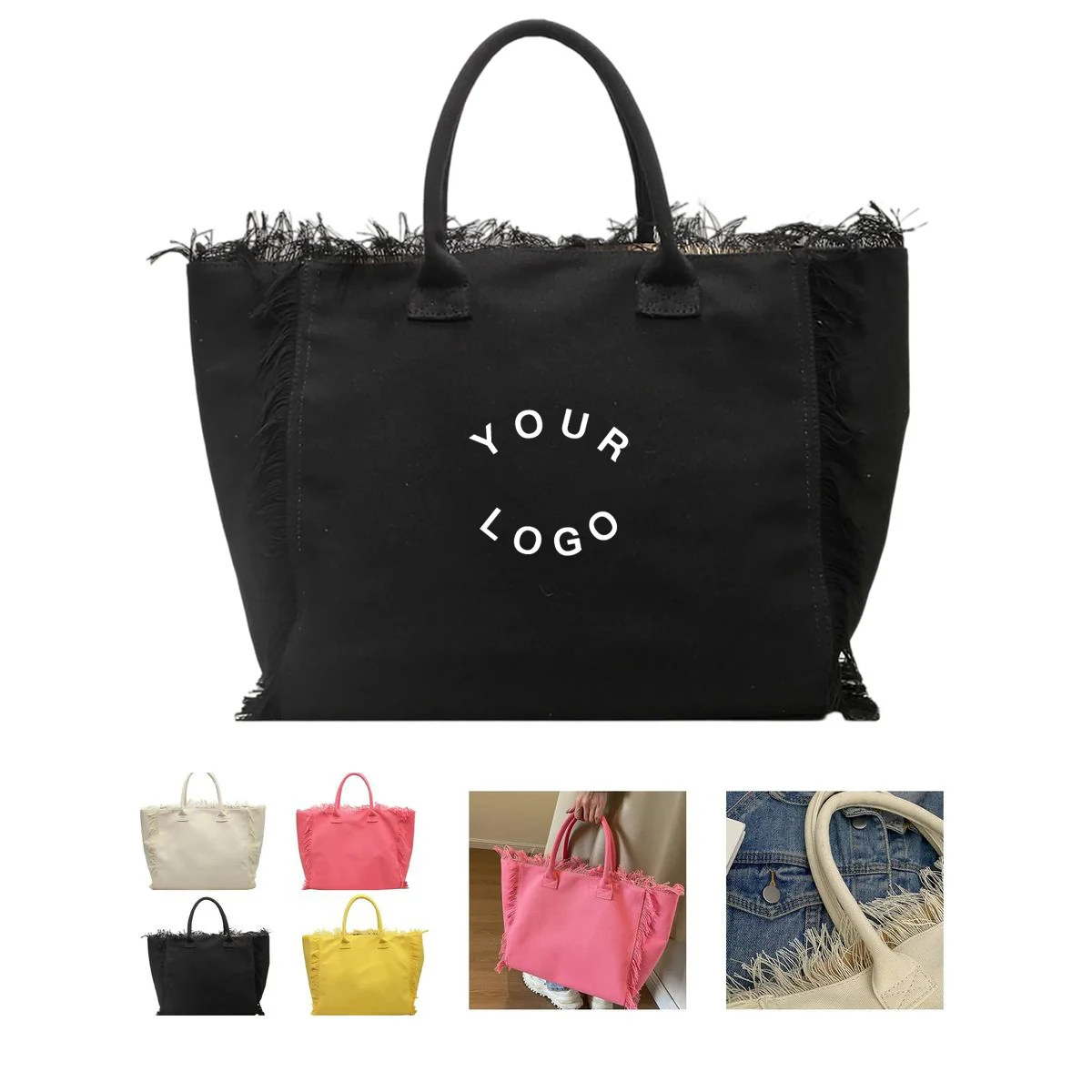 Polyester Fringe Tote Bag with Large Capacity, custom tote bag with logo imprint 1