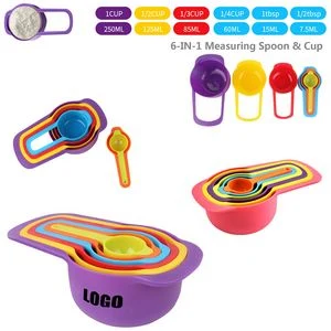 Assorted Colors 6 In 1 Plastic Measuring Cup And Spoon Set 1
