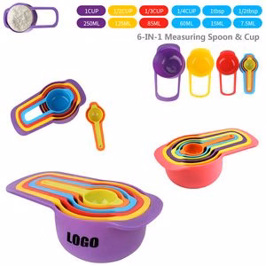 Assorted Colors 6 In 1 Plastic Measuring Cup And Spoon Set