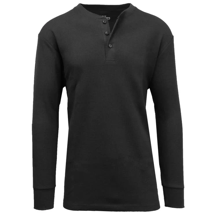 Men's Henley Thermal Shirts - Black S-XL 3 Button 1