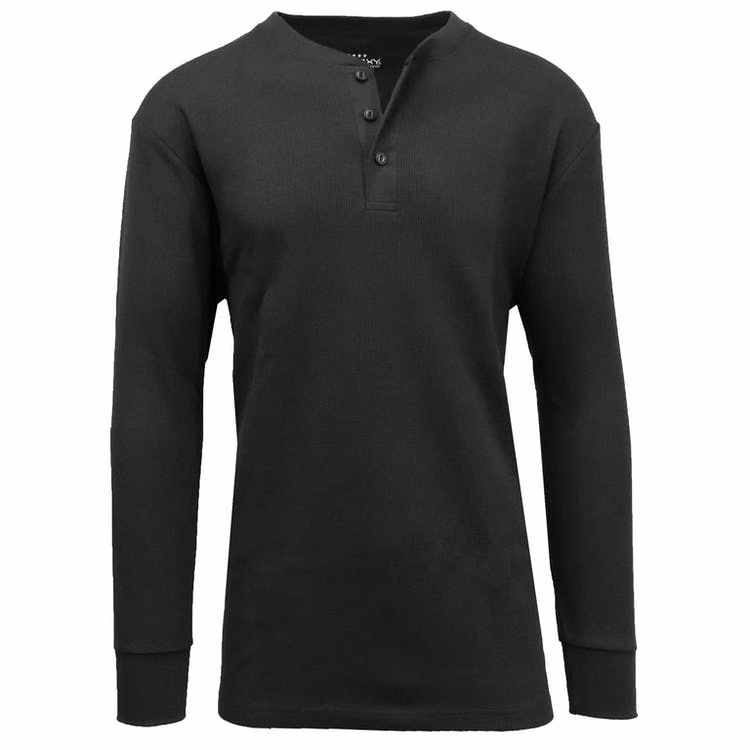 Men's Henley Thermal Shirts - Black S-XL 3 Button