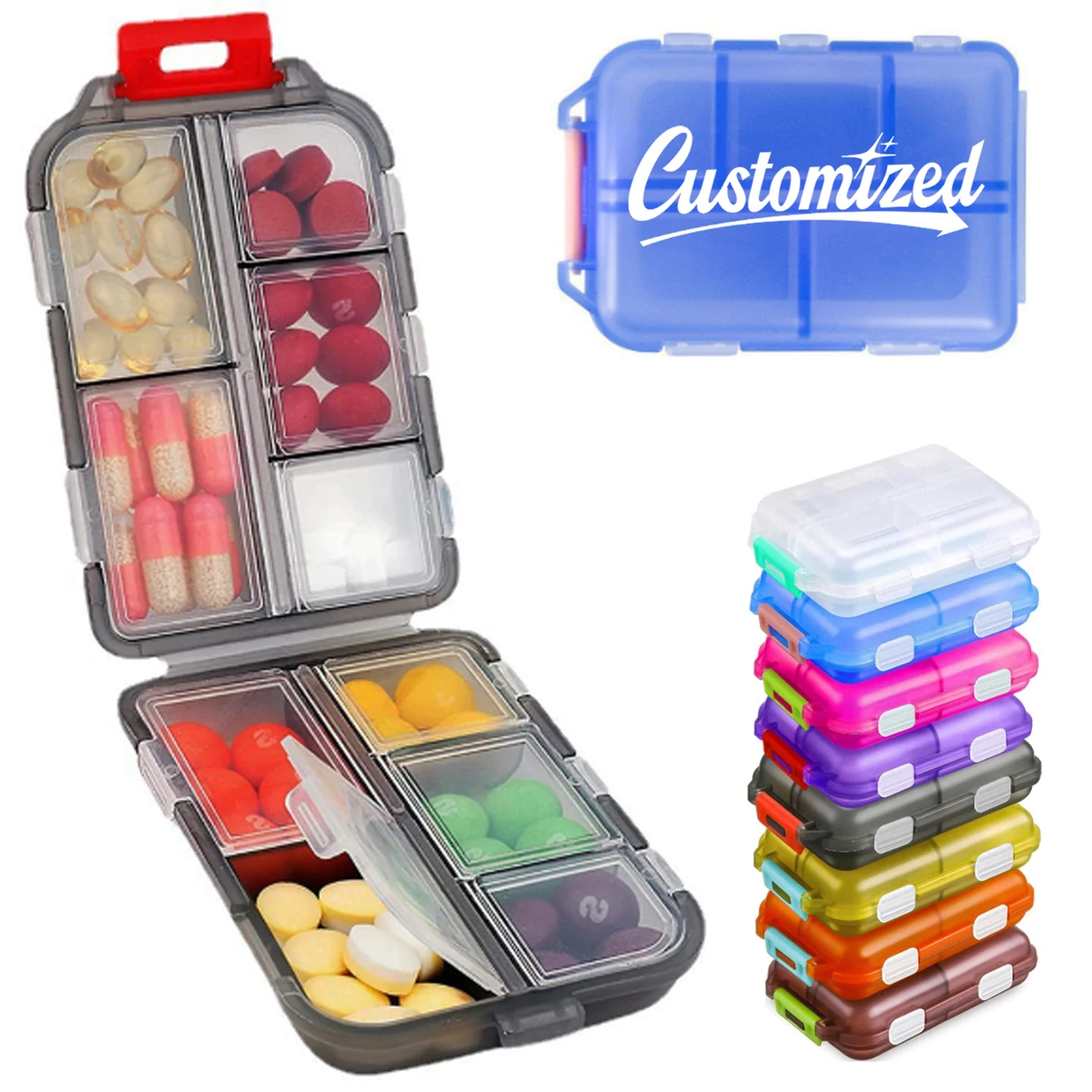 10-Compartment Pill Box with 147 Medication Label Stickers 1