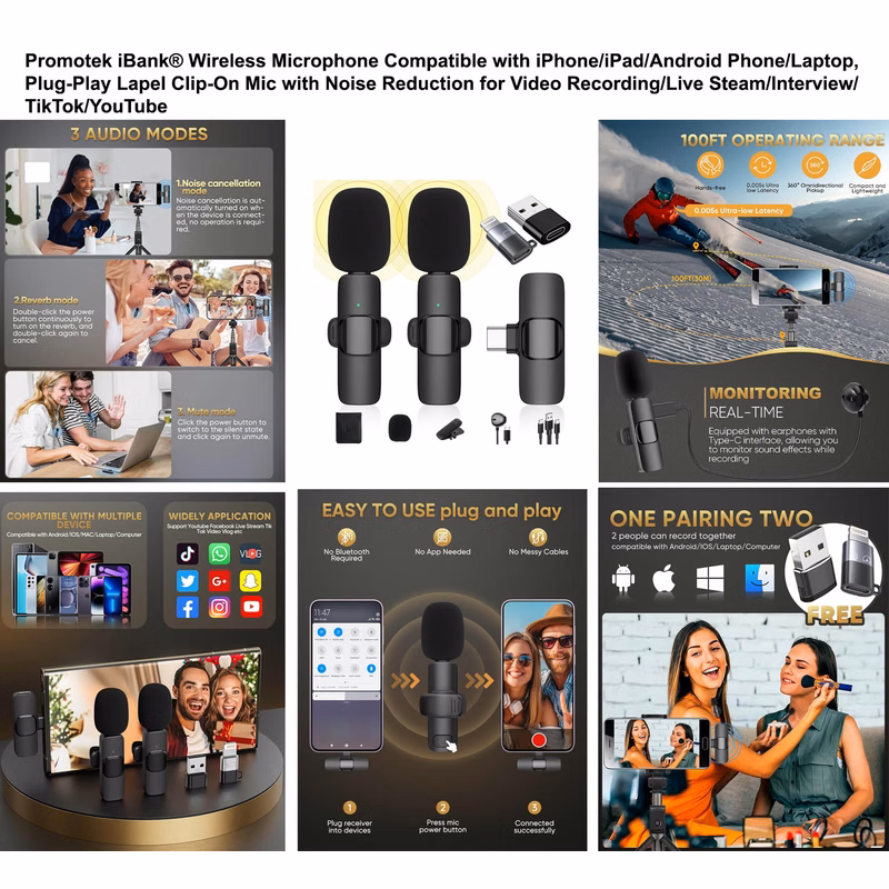 iBank ® Wireless Microphone Compatible with iPhone/iPad/Android Phone/Laptop