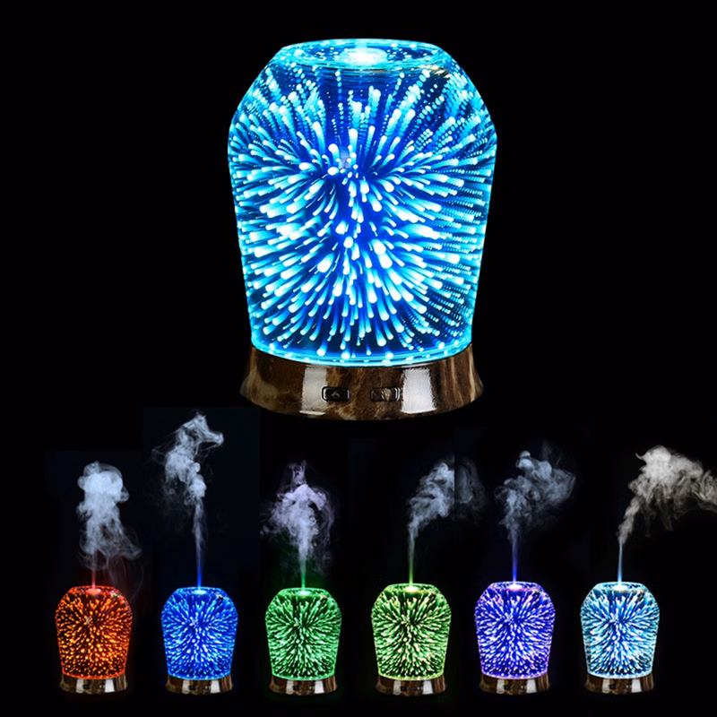 3D Fireworks Glass Wood Essential Oil Diffuser