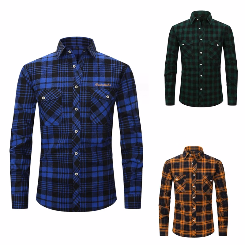 Brushed Plaid Shirt Long Sleeves Double Pockets