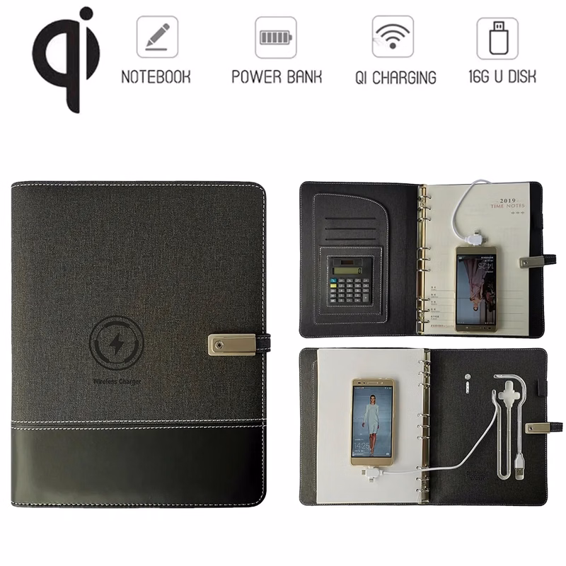 Diary Notebook w/ Wireless Charger & Power Bank & Calculator