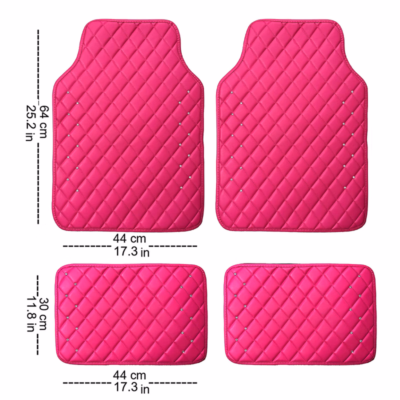 4 Pieces of Luxurious Pink Sparkling Leather Car Mats