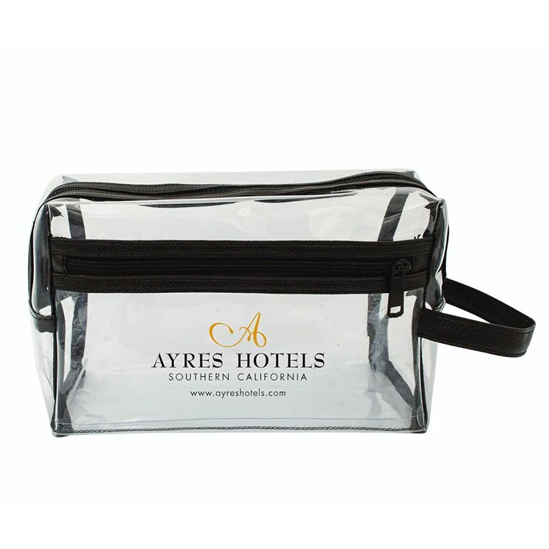 Clear Vinyl Toiletry Bag with Leatherette Accent 1