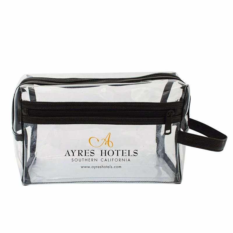 Clear Vinyl Toiletry Bag with Leatherette Accent
