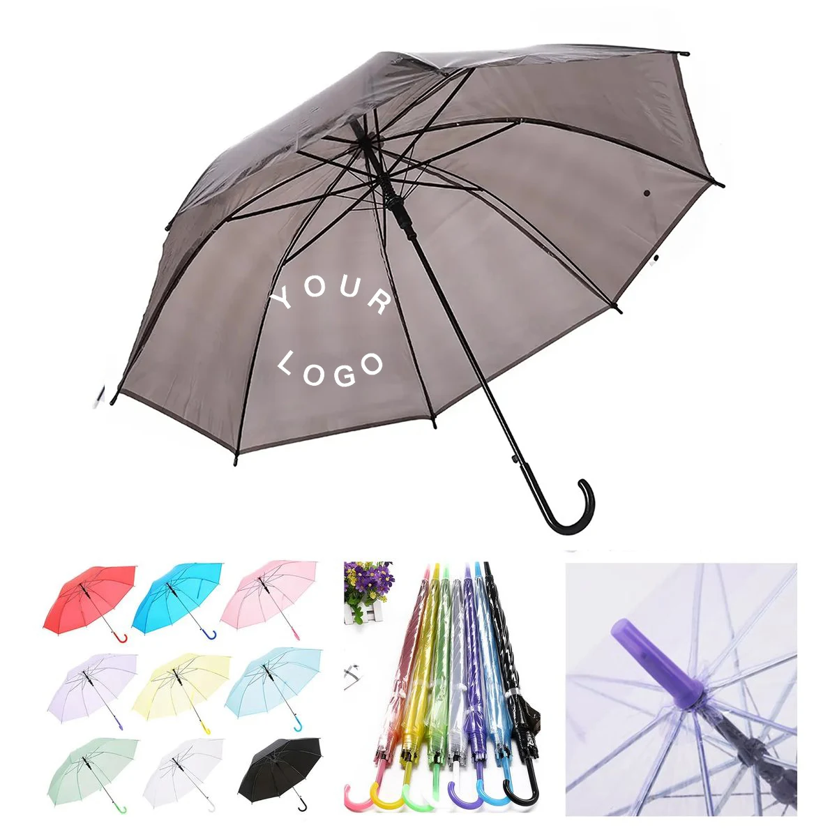 Clear PVC Umbrella with Steel Frame and Curved Handle 1