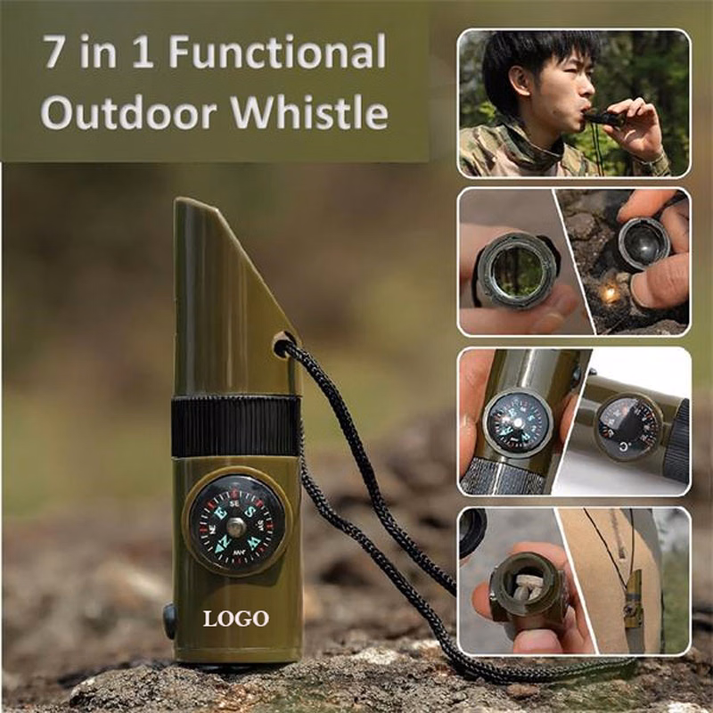 7-in-1 Emergency Whistles w/Compass & Thermometer