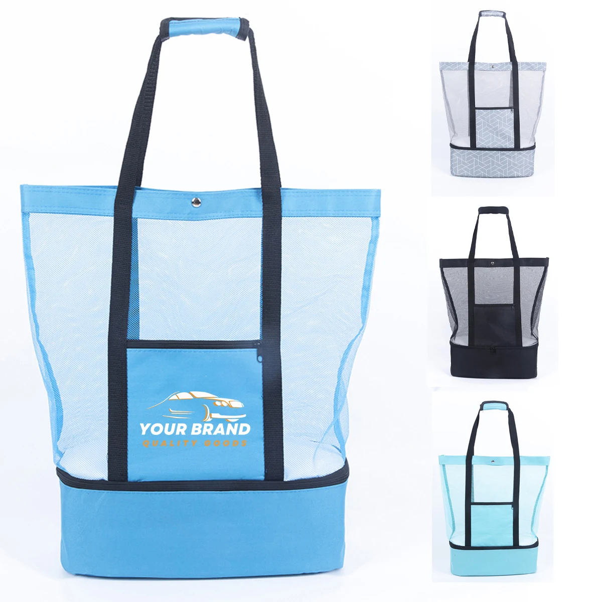 Mesh Beach Tote With Cooler Compartment Zipper Pocket 1