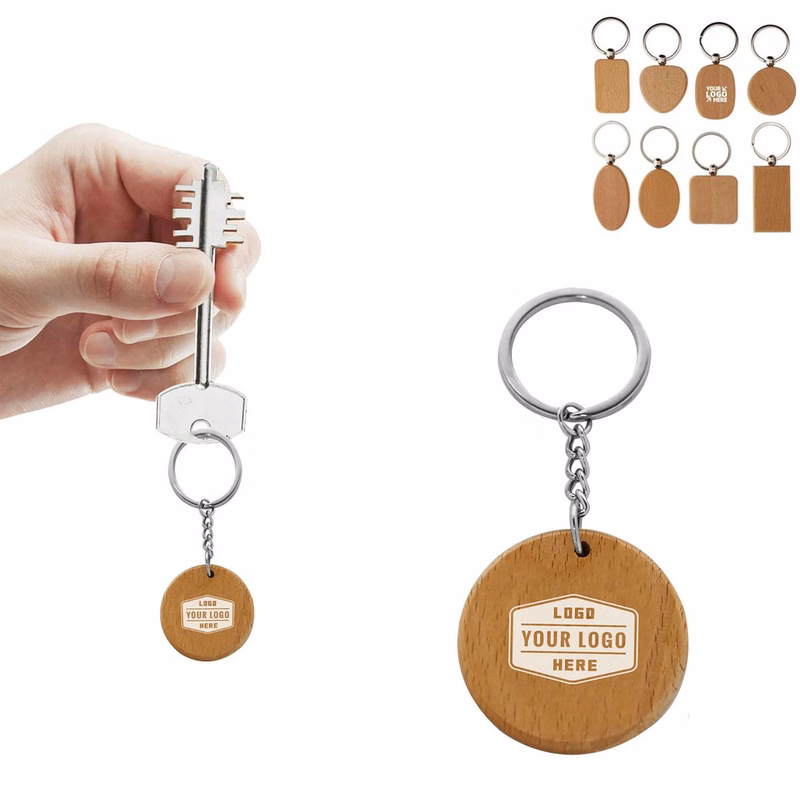 Wood Grain Circular Key Fob