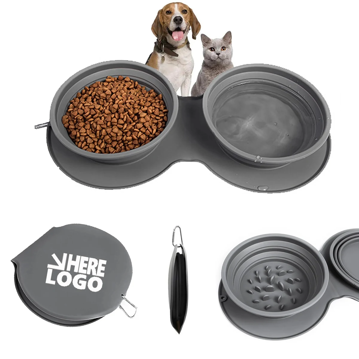 Collapsible Silicone Cat Dog Travel Double Bowl MOQ 50Pcs 1