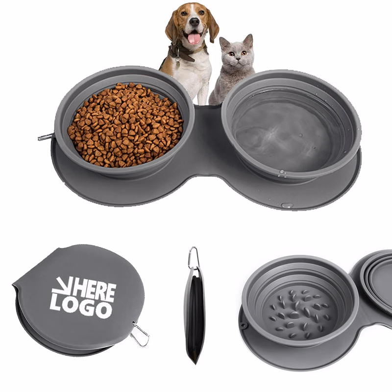 Collapsible Silicone Cat Dog Travel Double Bowl MOQ 50Pcs