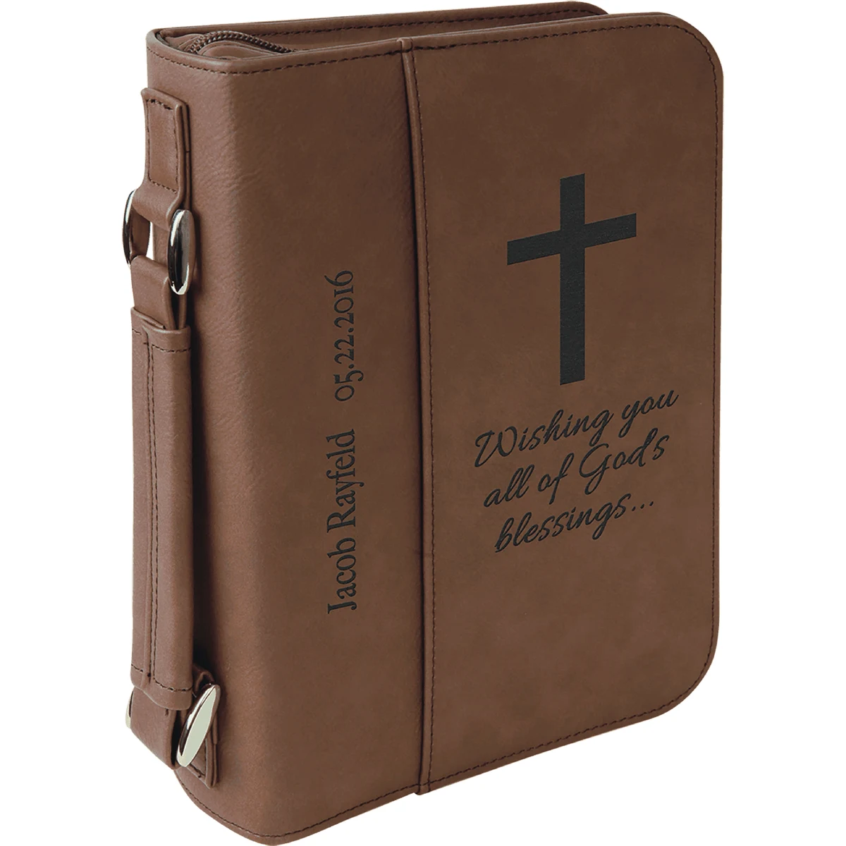6" x 9" Dark Brown Leatherette Book/Bible Cover with Handle & Zipper 1