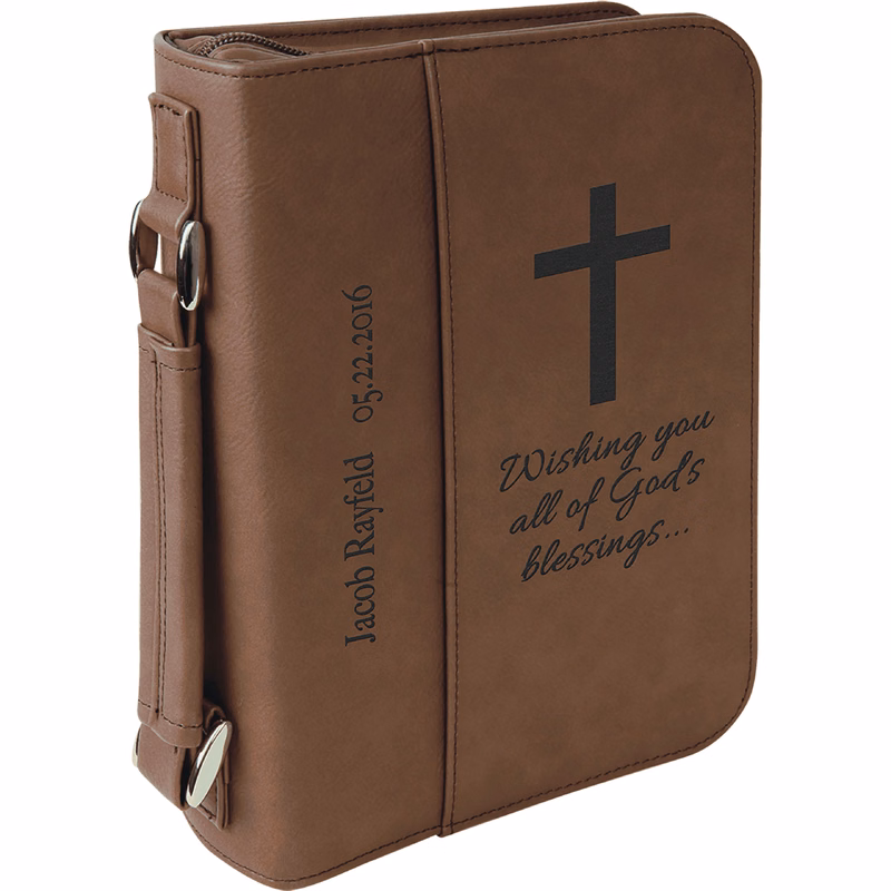 6" x 9" Dark Brown Leatherette Book/Bible Cover with Handle & Zipper