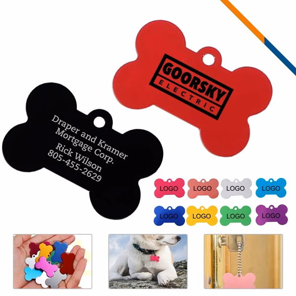 Custom Aluminum Bone-Shaped Pet Tag with Engraved Contact Info — Trade Show Giveaway