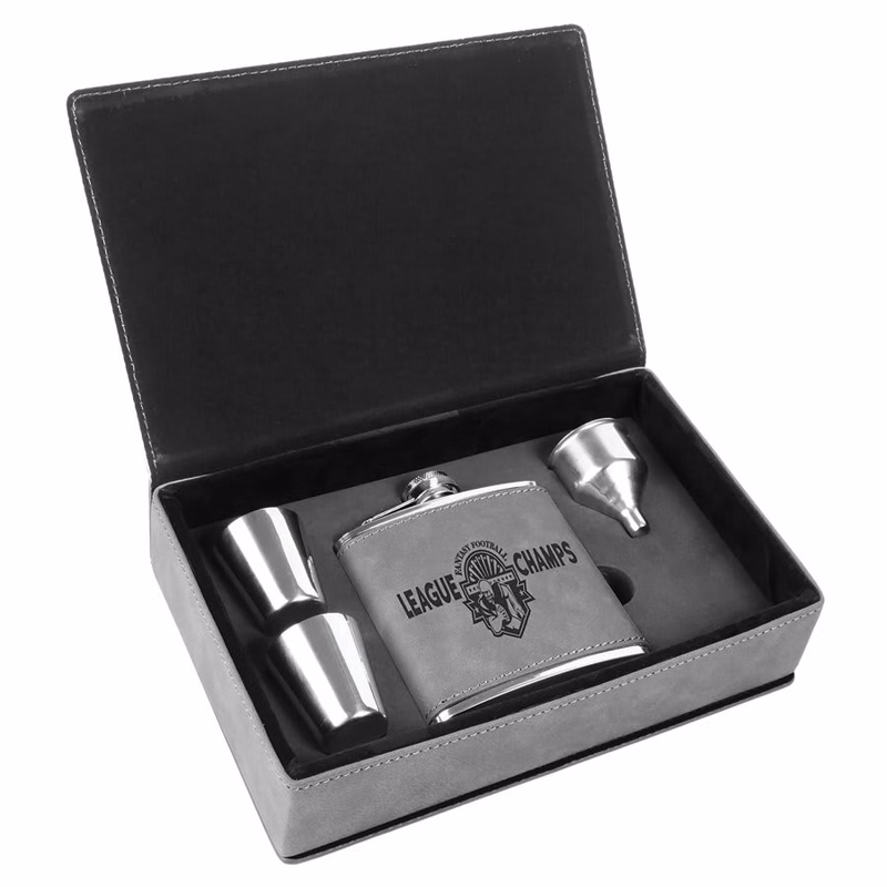 6 oz. Gray Leatherette Flask Gift Set