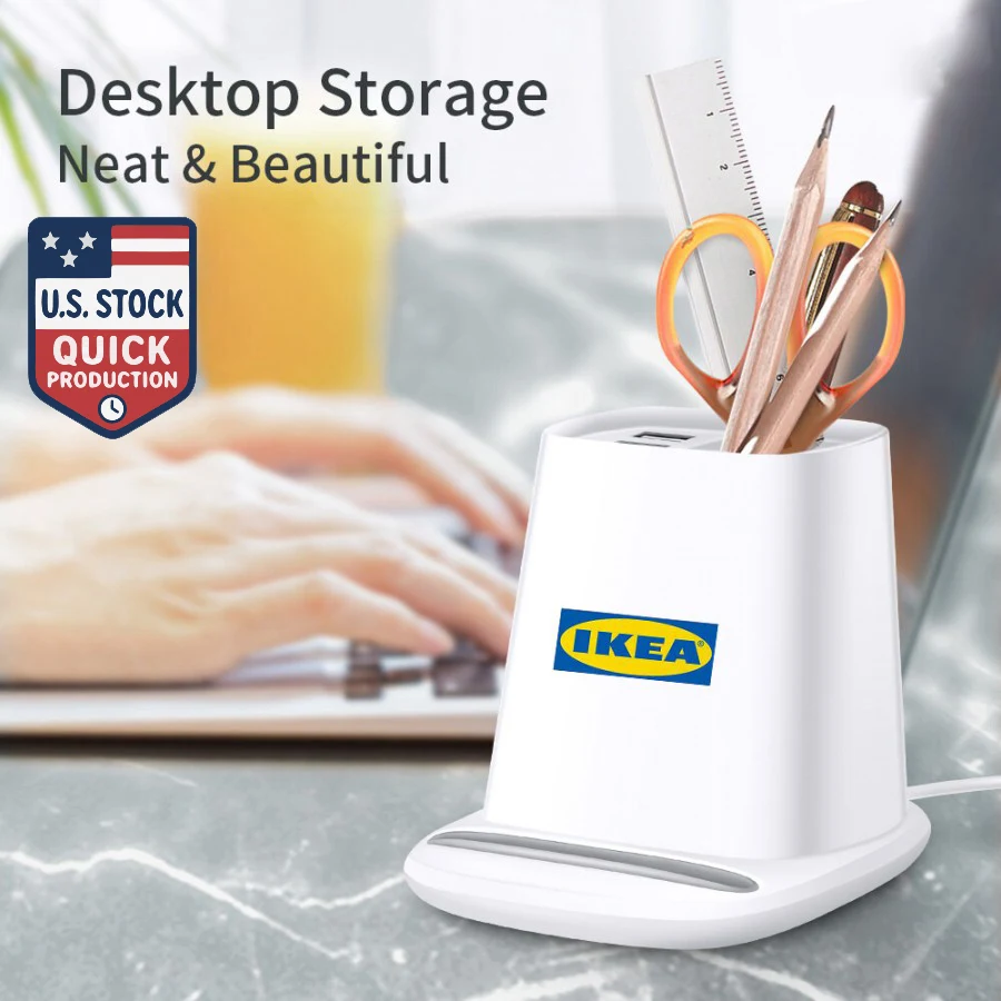 5W Wireless Charger Pen Holder With Dual USB Charging Ports 1