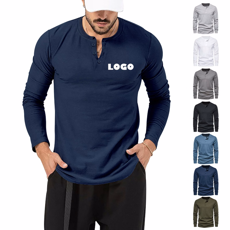 Men's Long Sleeve Button Down V Neck Henley Shirt