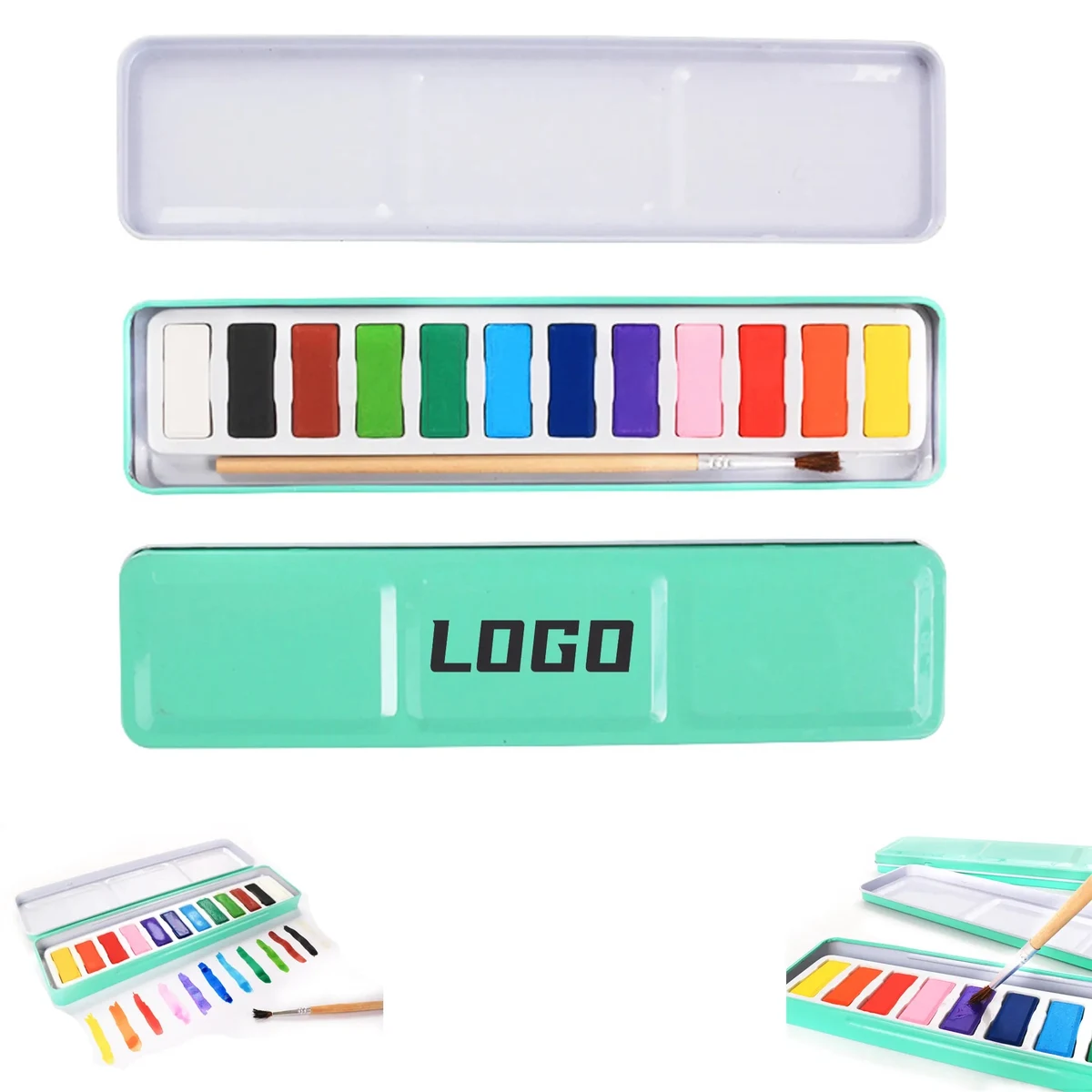 Metal Box 12 Colors Solid Watercolor Paint Set 1