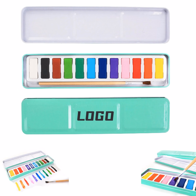 Metal Box 12 Colors Solid Watercolor Paint Set